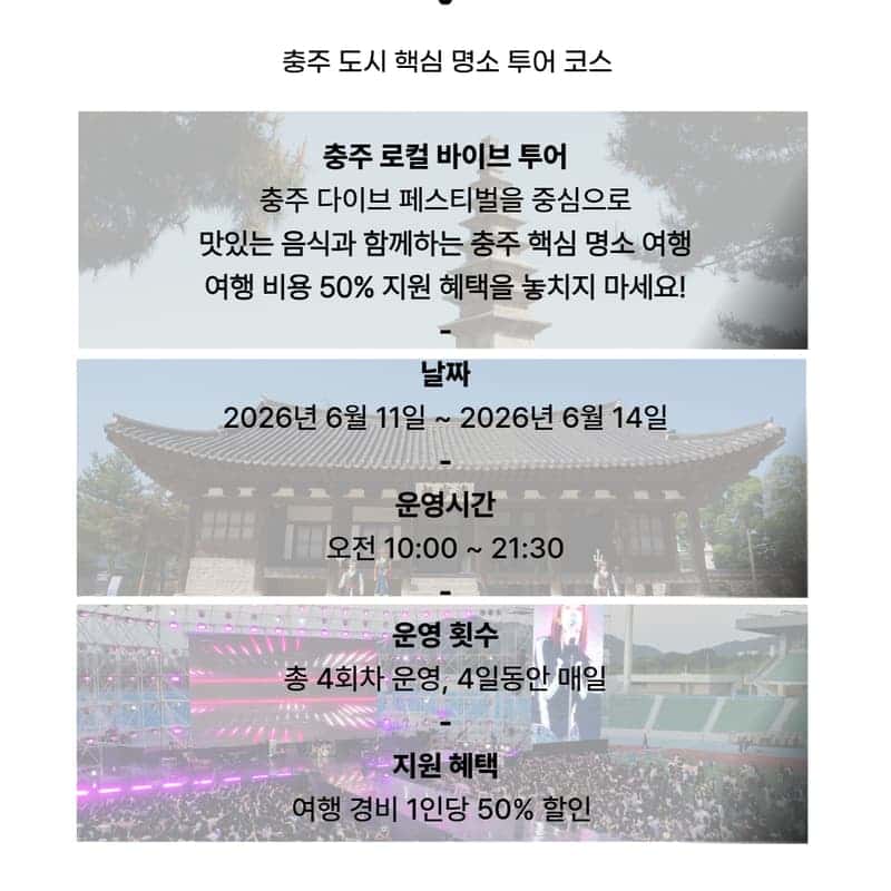 [외국인/당일] 충주 로컬 바이브 투어ㅣ 중앙탑 - 관아골 - 다이브 페스티벌 사진 4